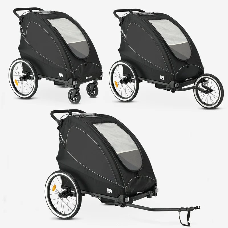 Remorque à vélo de luxe 3-en-1 : poussette et poussette de jogging - Noir