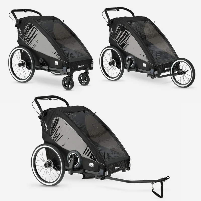 Remorque vélo de luxe V2 - Poussette de randonnée - Poussette de course Noir
