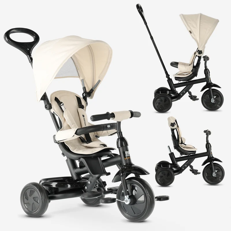 Tricycle Adventurer avec barre de poussée, couleur crème
