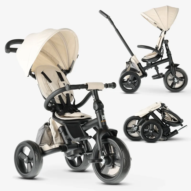 Explorer Luxe Tricycle avec guidon - Pliable avec panier crème
