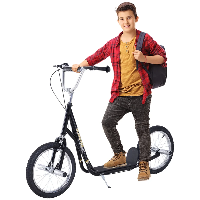 Trottinette freestyle / Trottinette pour enfants avec grandes roues de 16 pouces, hauteur réglable, double frein, pour les 5 ans et plus, noir