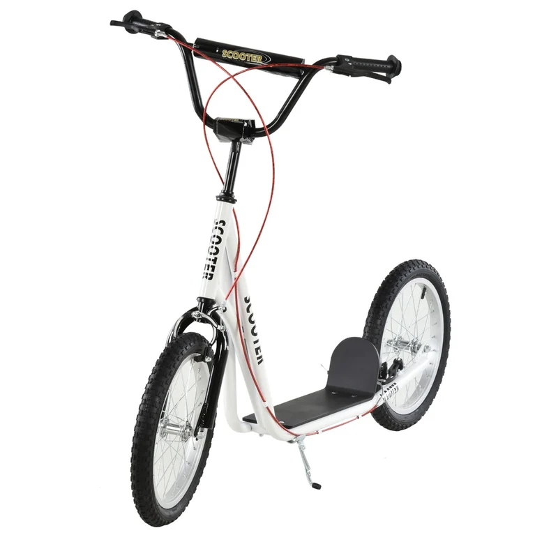 Trottinette pour tout-petits, blanche, guidon réglable, trottinette pour enfants de 5 ans, double frein, pneus gonflables