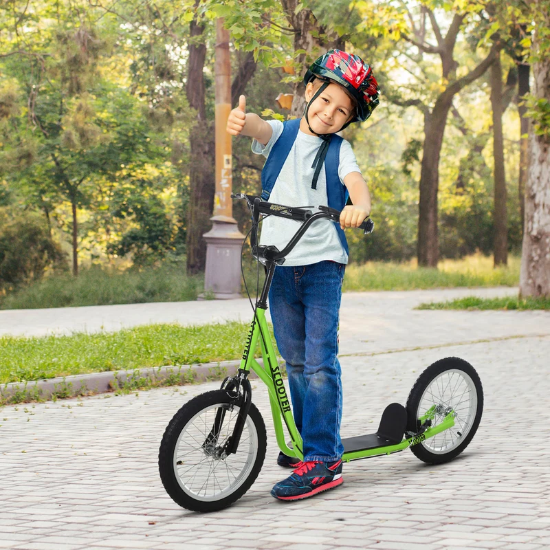 Trottinette pour enfants de 5 ans et plus, avec guidon réglable et double frein (avant et arrière), vert clair