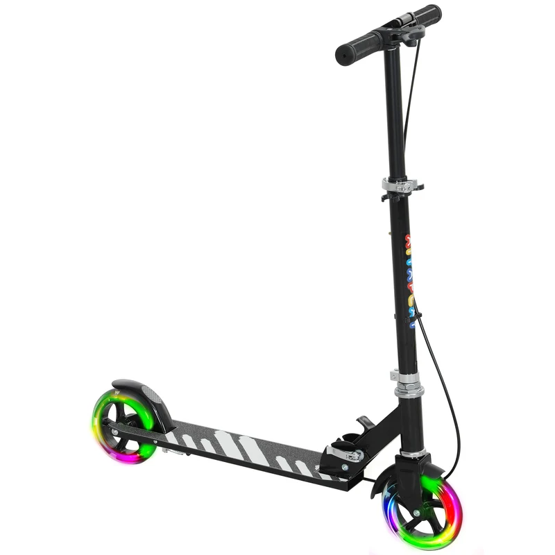Trottinette pour enfants de 3 à 8 ans, avec guidon réglable, deux roues lumineuses, frein à main, frein arrière, noire