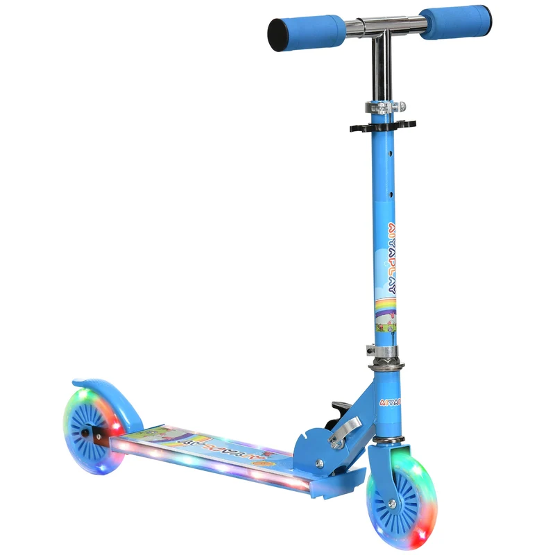 Trottinette pour enfants avec lumières et musique, hauteur réglable, cadre pliable, pour les 3 à 7 ans – Bleu