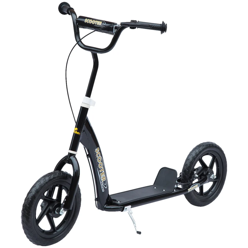 Trottinette pour enfants avec pneus en EVA de 12 pouces et frein arrière – Grandes roues – Pour les 5-12 ans – Noir