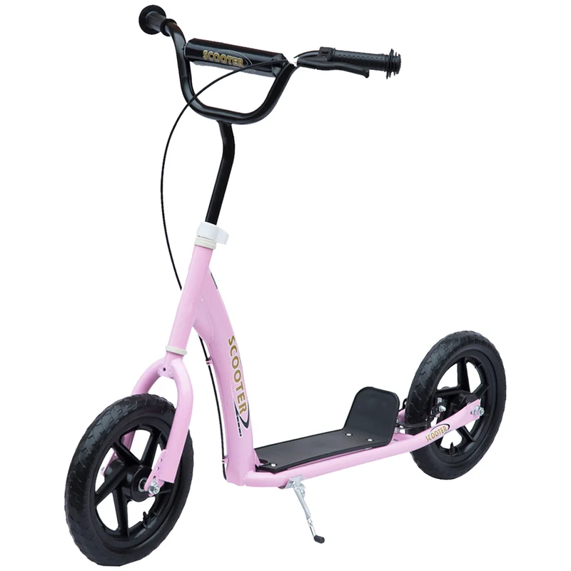 Trottinette pour enfants avec pneus en EVA de 12 pouces et frein arrière – Grandes roues – Pour les 5-12 ans – Rose