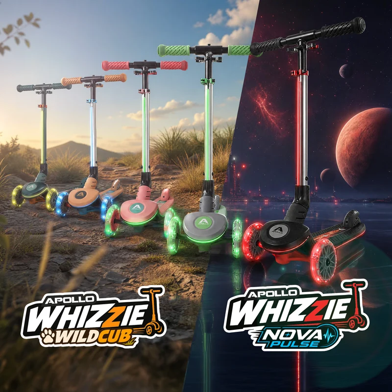 Trottinette enfant Apollo Whizzie LED, trottinette pliable à trois roues réglable en hauteur pour les enfants à partir de 3 ans