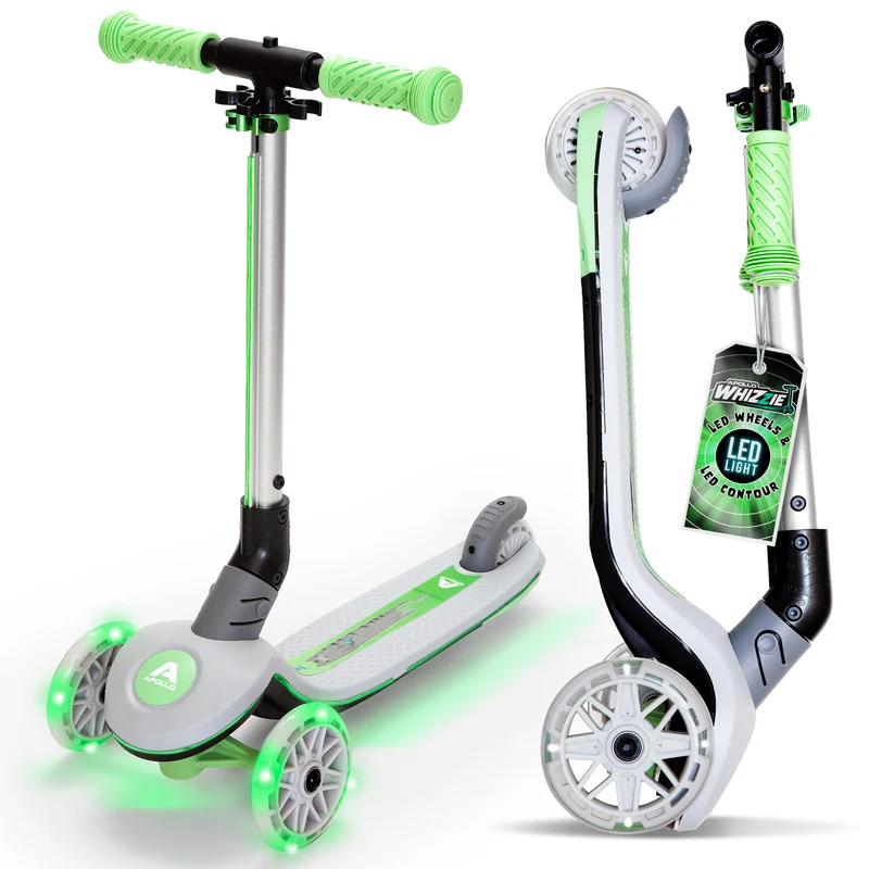 Trottinette enfant Apollo Whizzie LED, trottinette pliable à trois roues réglable en hauteur pour les enfants à partir de 3 ans