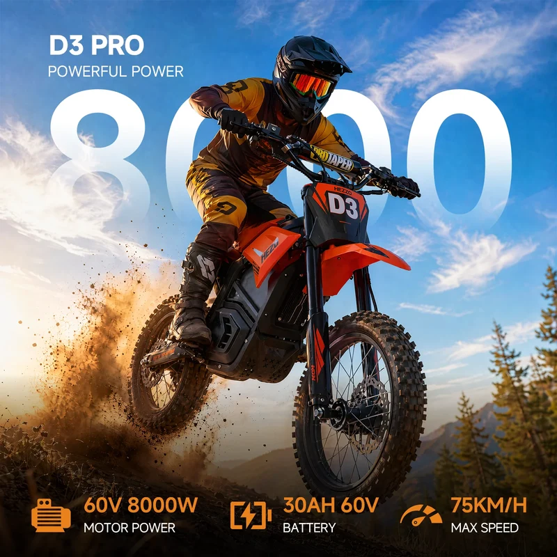 HEZZO D3 Electric Dirt Bike motocross 30AH 8000 W POUR JEUNES