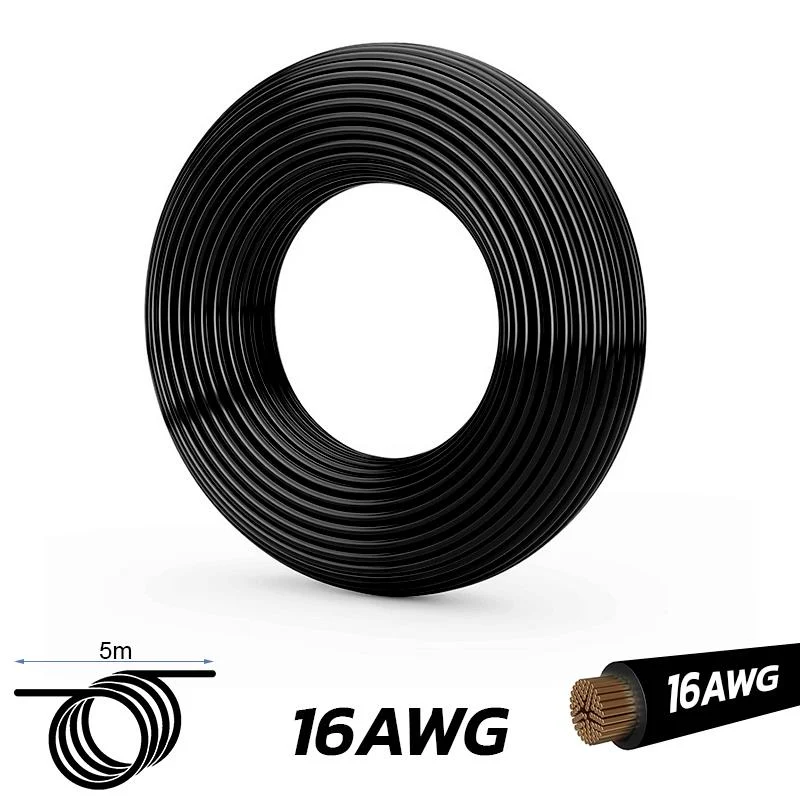 Câble noir 16 AWG - 5M