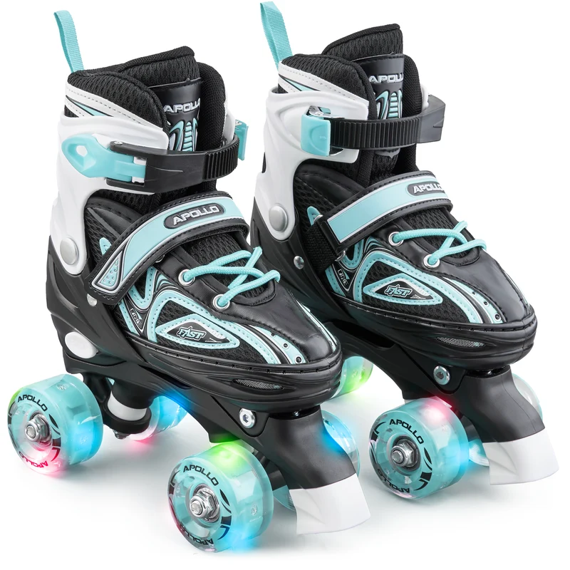 Super Quad X Pro - Patins à roulettes LED pour enfants et adolescents - Menthe
