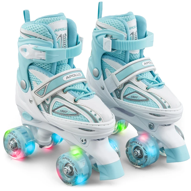 Super Quad X Pro – Patins à roulettes LED pour enfants et adolescents – Menthe blanche