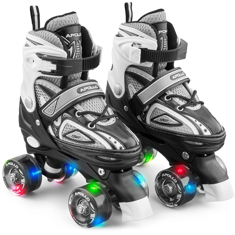 Super Quad X Pro - Patins à roulettes LED pour enfants et adolescents - Noir