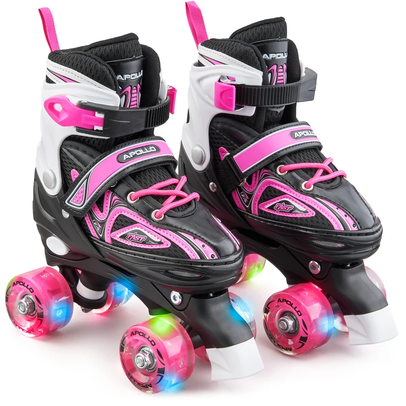 Super Quad X Pro - Patins à roulettes LED pour enfants et adolescents - Rose