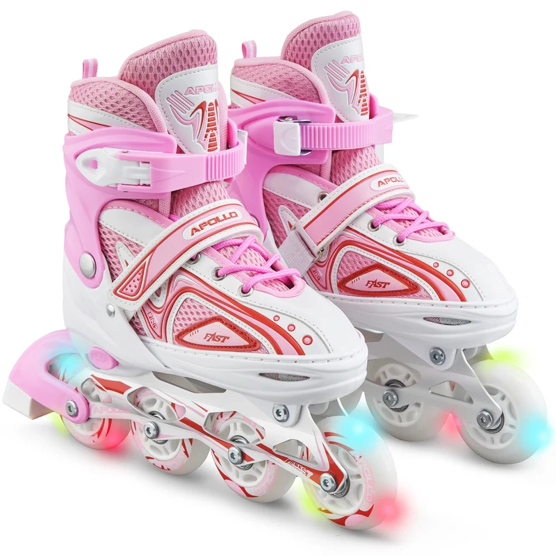 Super Blades X Pro - Rollers avec roues à LED illuminées - blanc/rose