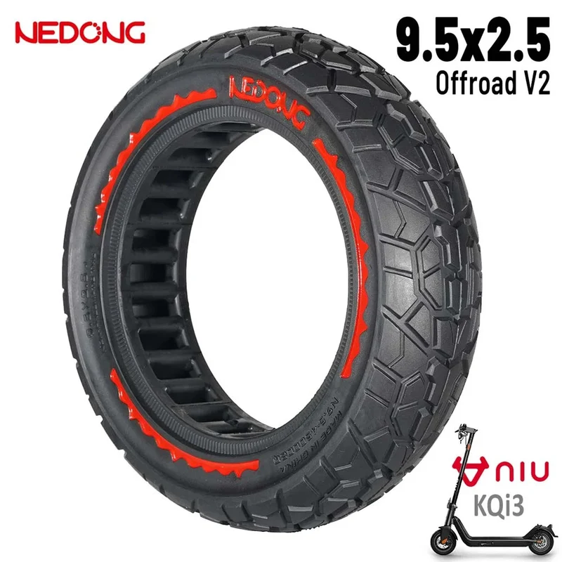 Pneu plein rouge ultralégère 9.5×2.5 version tout-terrain V2 Nedong