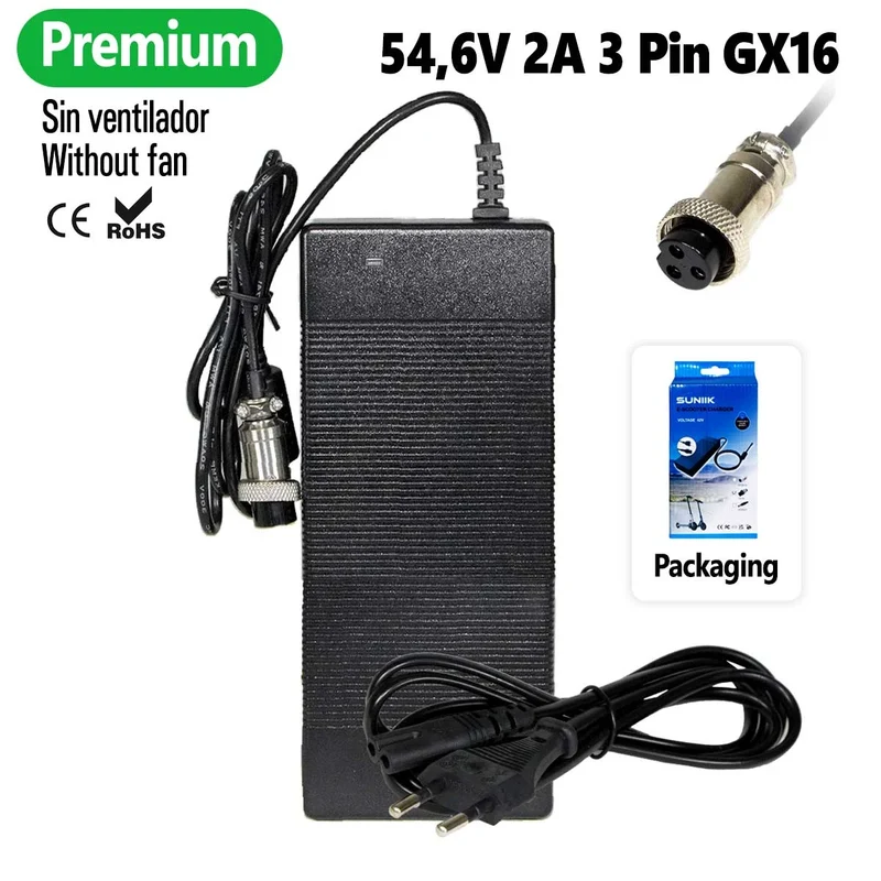 Chargeur premium 54,6V 2A connecteur GX16 3 broches
